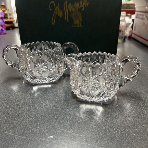 Unmarked Other - American Brilliant Period Cut Crystal Glass Sugar & Creamer c1900 antique